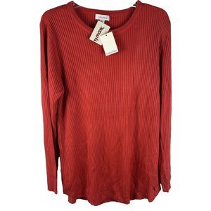 Calvin Klein Women’s Shirt Long Sleeve Rib Knit XL Watermelon Color Red